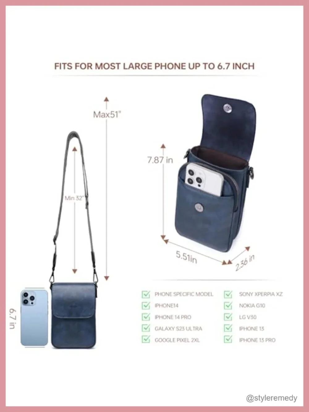 Soft Vegan Leather Crossbody Phone Purse with Compartments